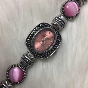Cute silver tone and pink bracelet style watch